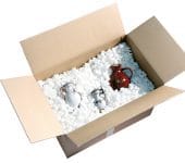 Particules de calage dans un carton-3 produits protégés dans un carton avec des particules